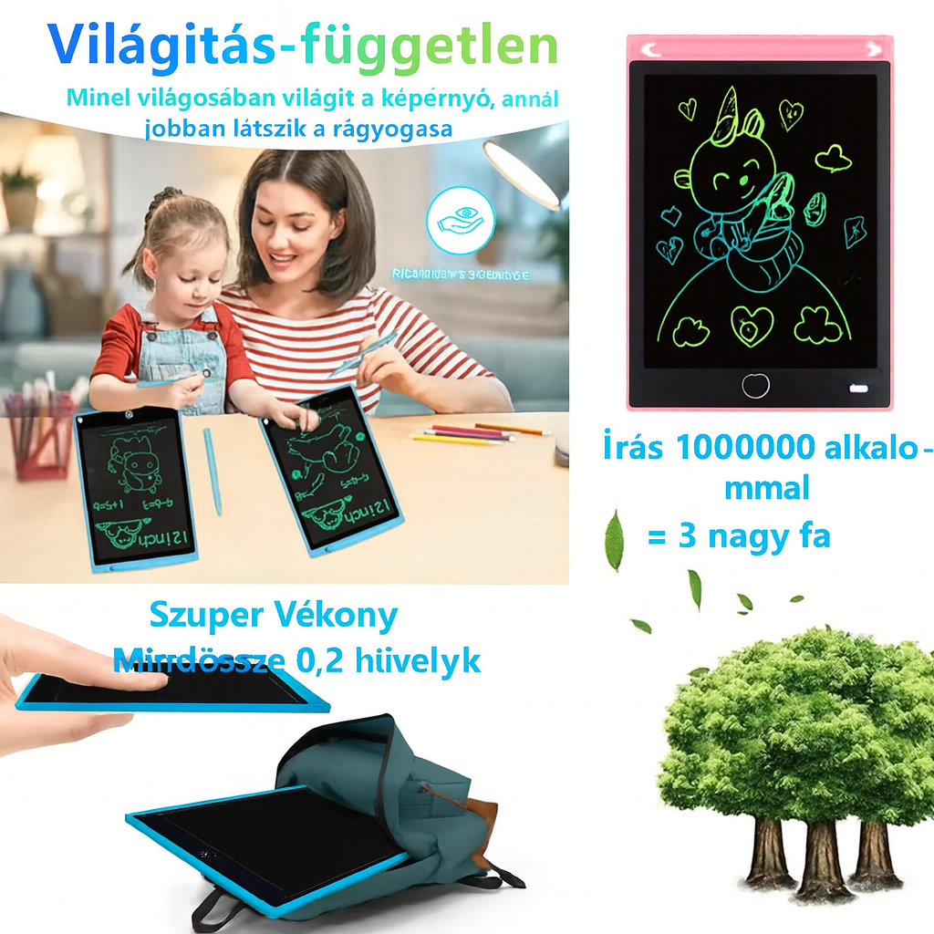 KidScrib™ LCD Író- és Rajztábla – 8.5”, 10”, 12”